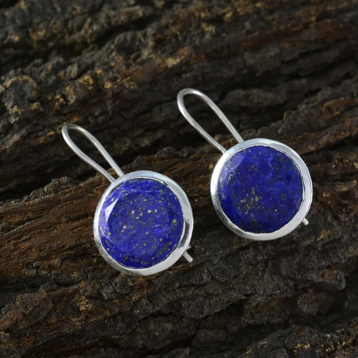 Riyo Bewitching 925 Sterling Silver Earring For Wife Lapis Lazuli Earring Bezel Setting Blue Earring Dangle Earring