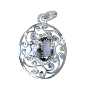 Riyo Bewitching Gems Oval Faceted Green Green Amethyst Solid Silver Pendant Gift For Anniversary