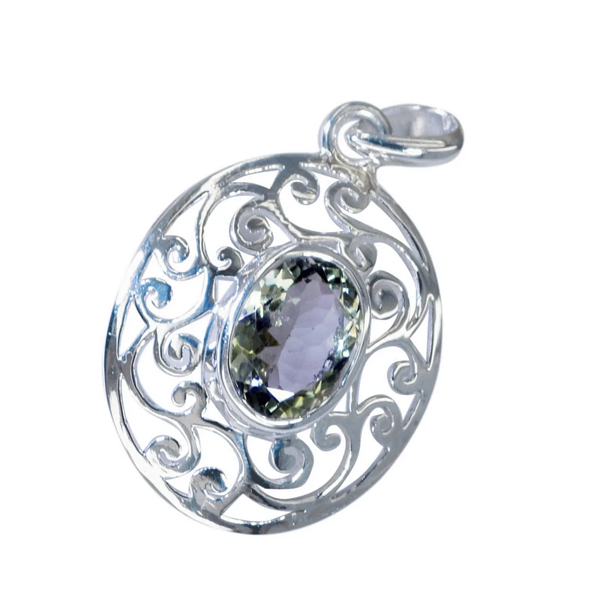 Riyo Bewitching Gems Oval Faceted Green Green Amethyst Solid Silver Pendant Gift For Anniversary