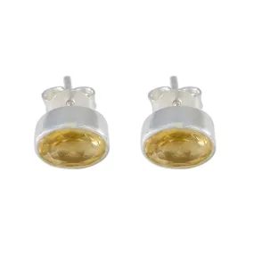 Riyo Bewitching Sterling Silver Earring For Damsel Citrine Earring Bezel Setting Yellow Earring Stud Earring