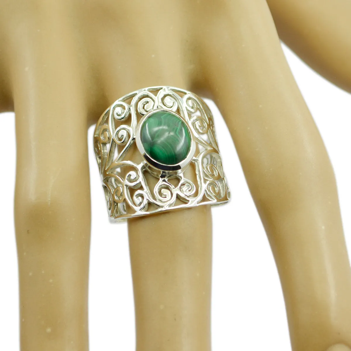 Riyo Captivating Gems Malachite Sterling Silver Rings Wife Gift