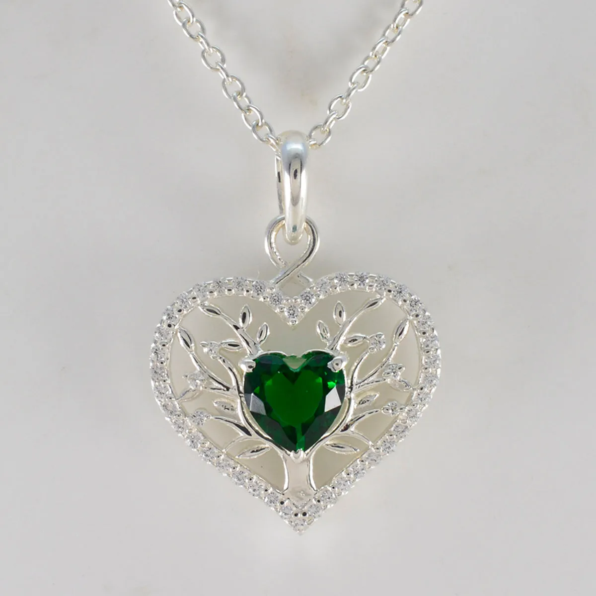 Riyo Charming Gemstone Heart Faceted Green Emerald Cz 1151 Sterling Silver Pendant Gift For Teachers Day