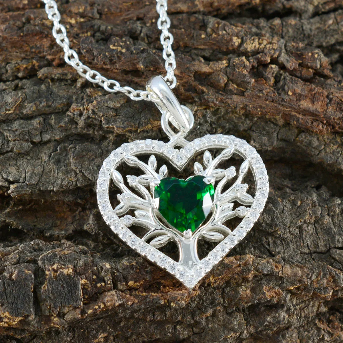 Riyo Charming Gemstone Heart Faceted Green Emerald Cz 1151 Sterling Silver Pendant Gift For Teachers Day