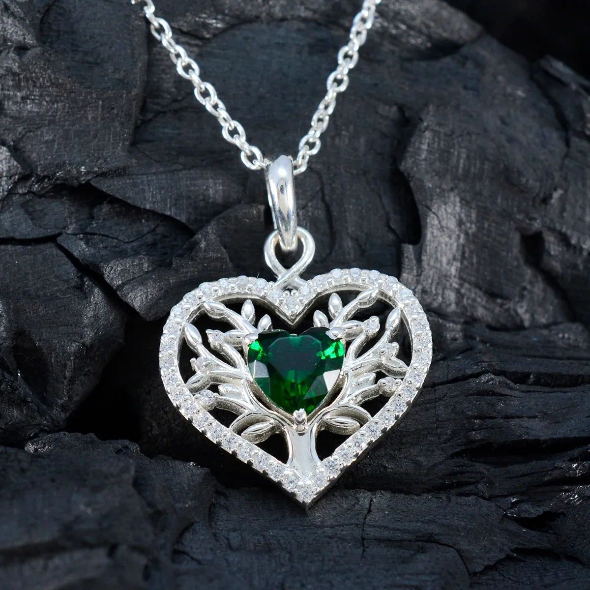 Riyo Charming Gemstone Heart Faceted Green Emerald Cz 1151 Sterling Silver Pendant Gift For Teachers Day