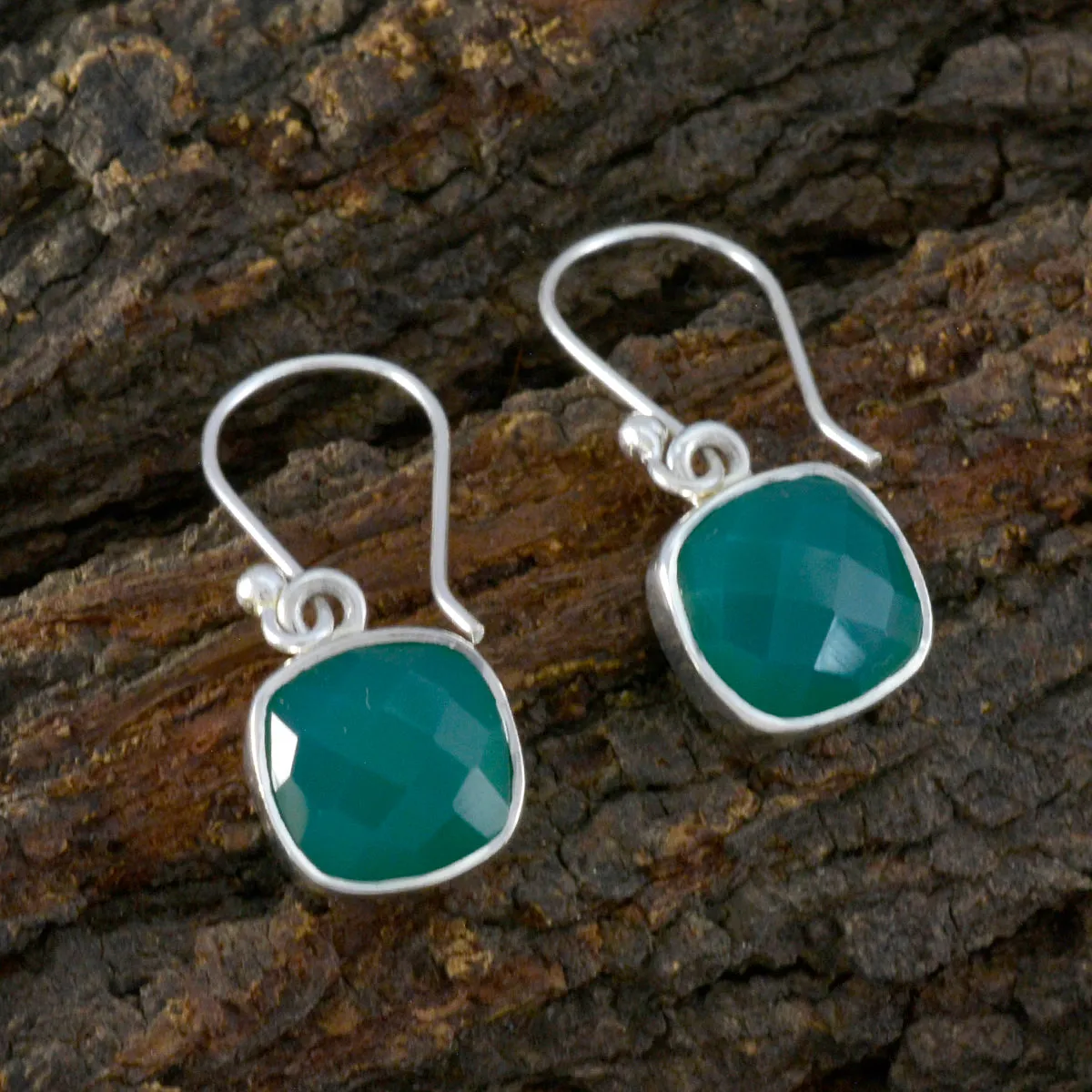 Riyo Charming Sterling Silver Earring For Women Green Onyx Earring Bezel Setting Green Earring Dangle Earring