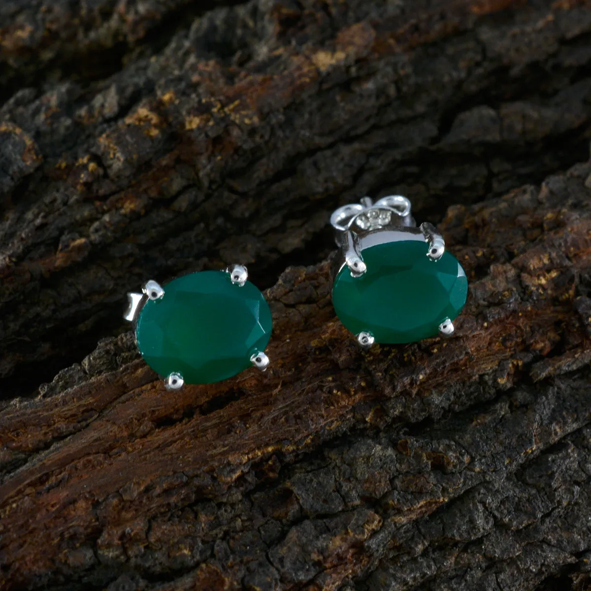 Riyo Cute 925 Sterling Silver Earring For Wife Green Onyx Earring Bezel Setting Green Earring Stud Earring