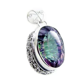 Riyo Decorative Gems Oval Faceted Multi Color Mystic Quartz Solid Silver Pendant Gift For Wedding