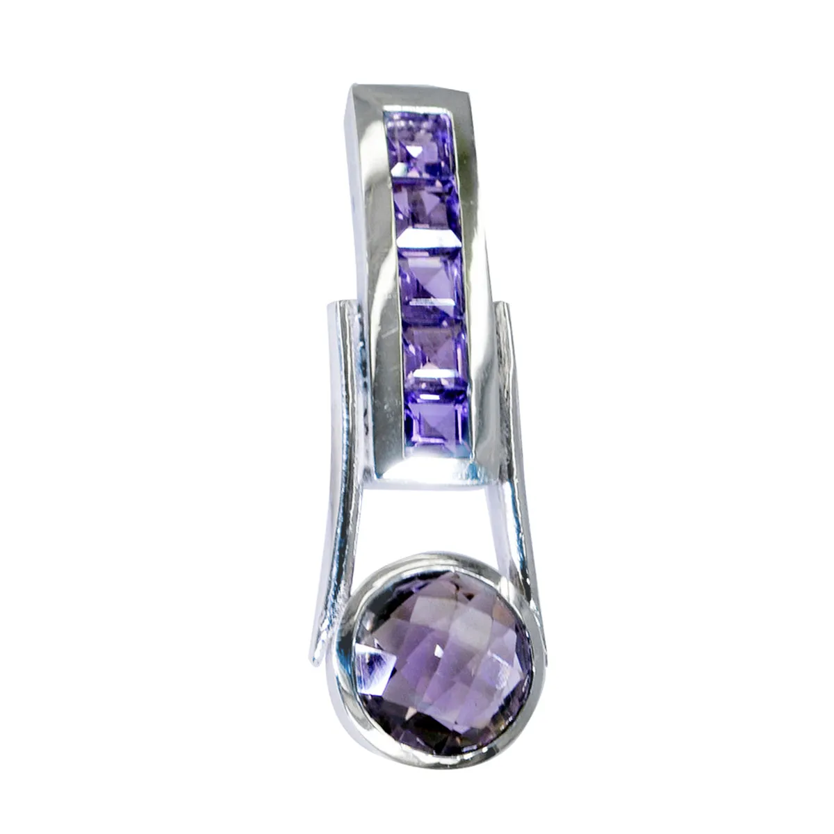 Riyo Decorative Gemstone Multi Checker Purple Amethyst Sterling Silver Pendant Gift For Christmas