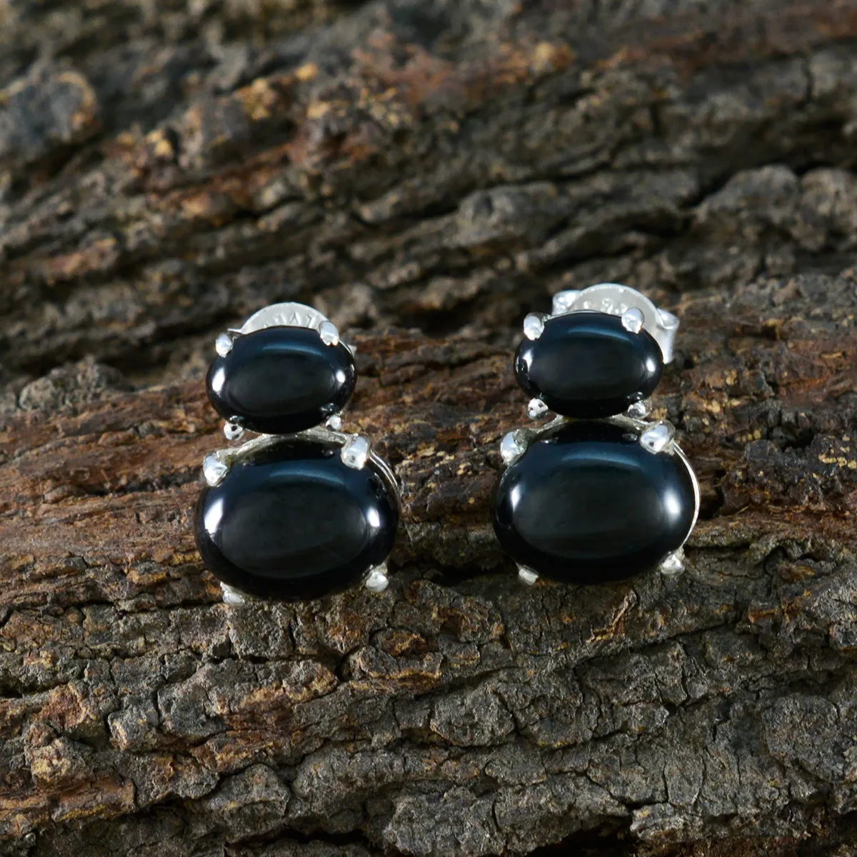 Riyo Decorative Sterling Silver Earring For Sister Black Onyx Earring Bezel Setting Black Earring Stud Earring