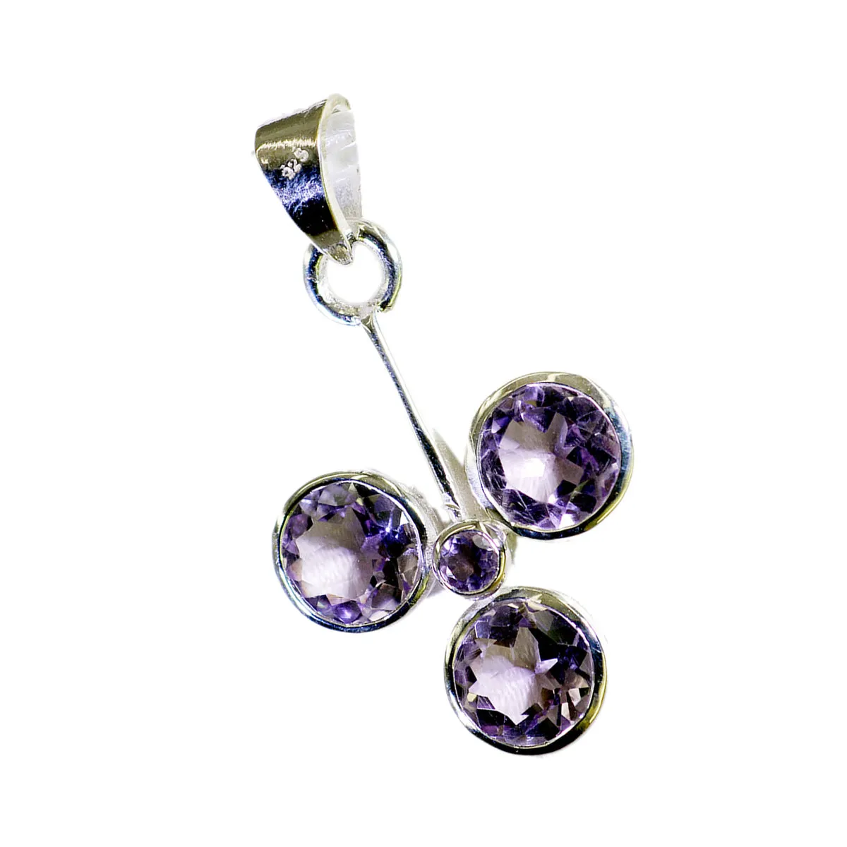 Riyo Delightful Gems Round Faceted Purple Amethyst Solid Silver Pendant Gift For Easter Sunday