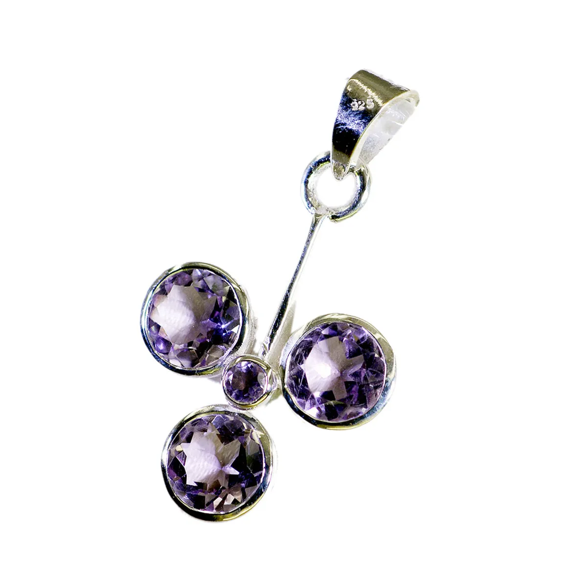 Riyo Delightful Gems Round Faceted Purple Amethyst Solid Silver Pendant Gift For Easter Sunday