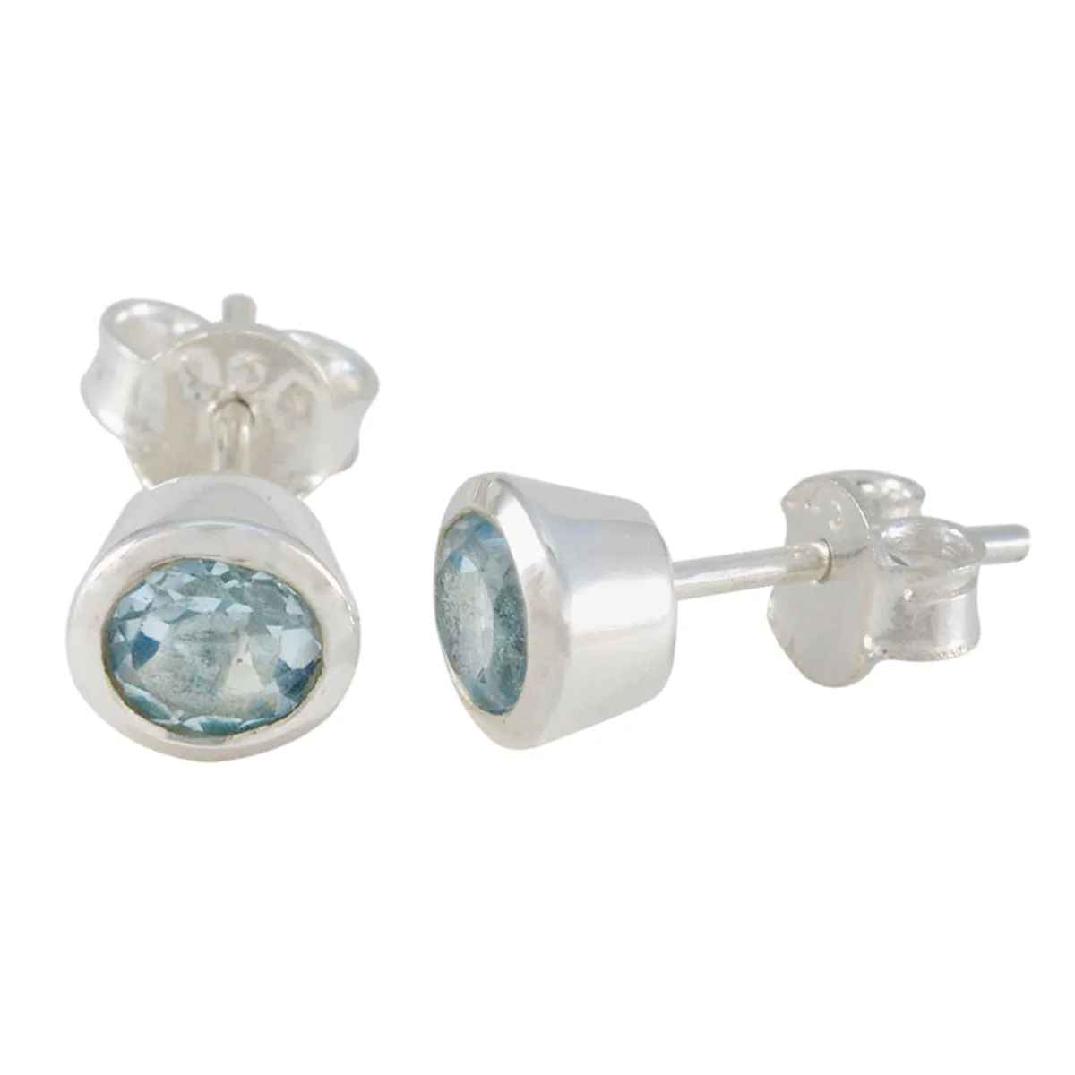 Riyo Divine Sterling Silver Earring For Femme Blue Topaz Earring Bezel Setting Blue Earring Stud Earring