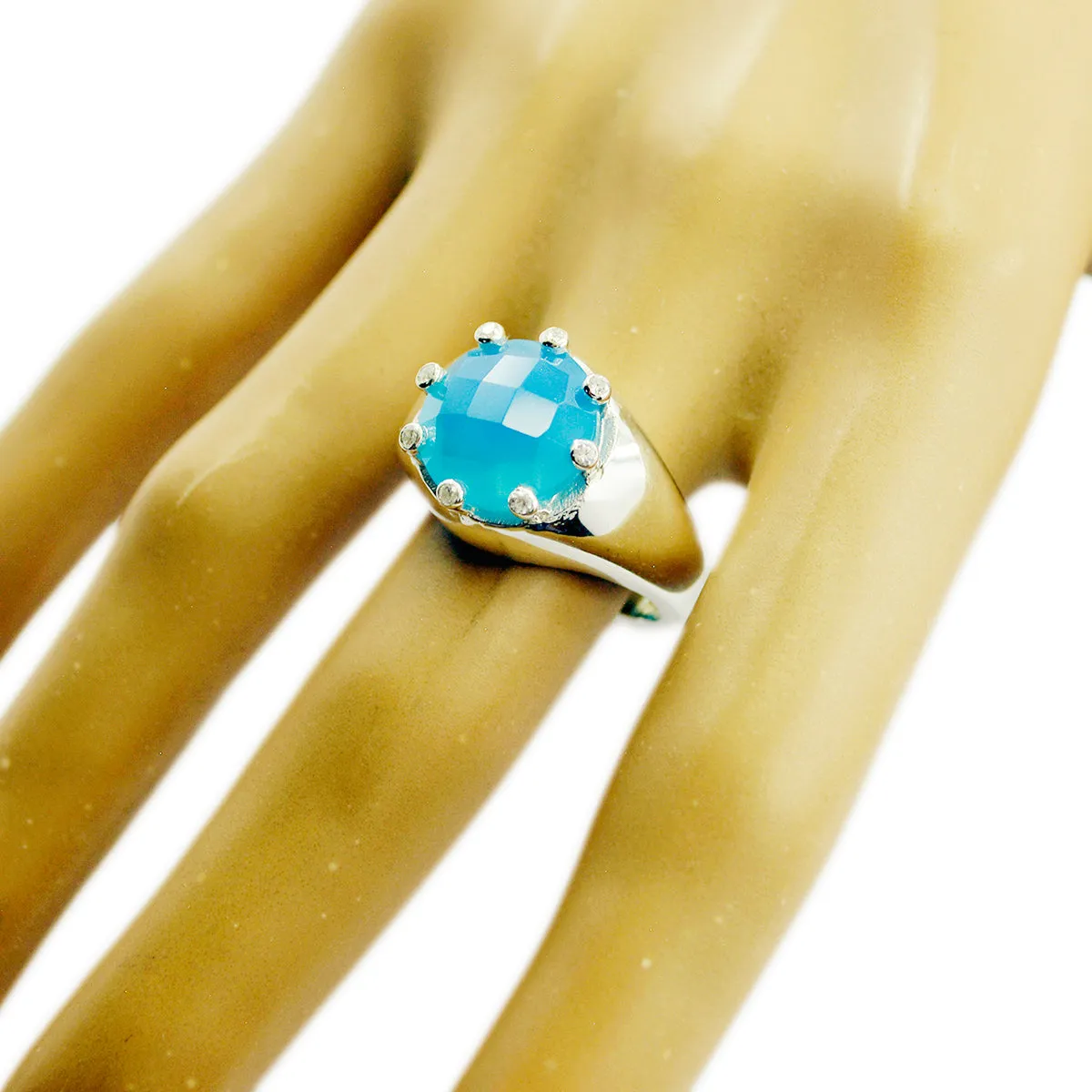 Riyo Dollish Gem Aqua Chalcedony 925 Silver Rings Greatest Jewelry