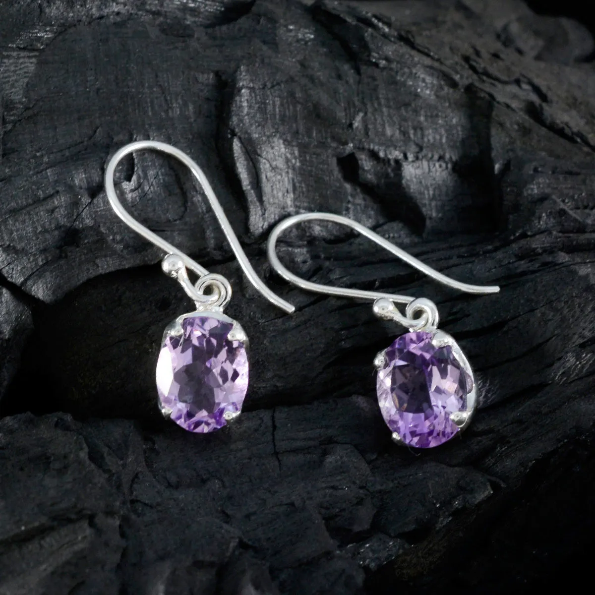 Riyo Elegant 925 Sterling Silver Earring For Girl Amethyst Earring Bezel Setting Purple Earring Dangle Earring