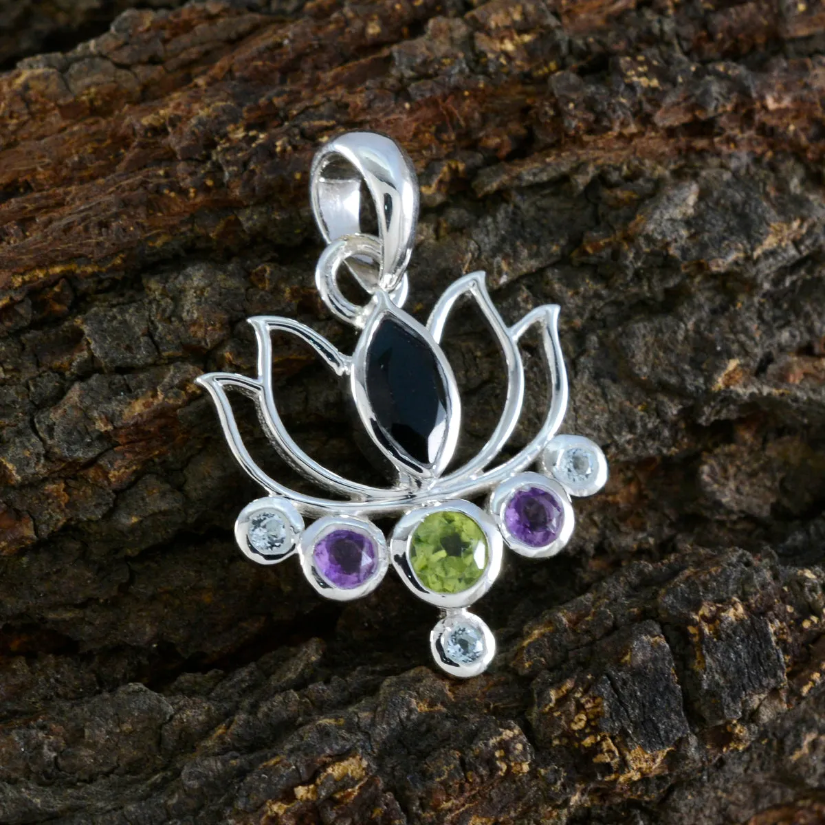 Riyo Exquisite Gemstone Multi Faceted Multi Color Multi Stone 1084 Sterling Silver Pendant Gift For Girlfriend