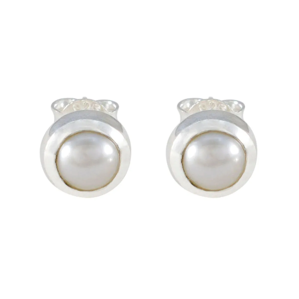 Riyo Fair Sterling Silver Earring For Women Pearl Earring Bezel Setting White Earring Stud Earring