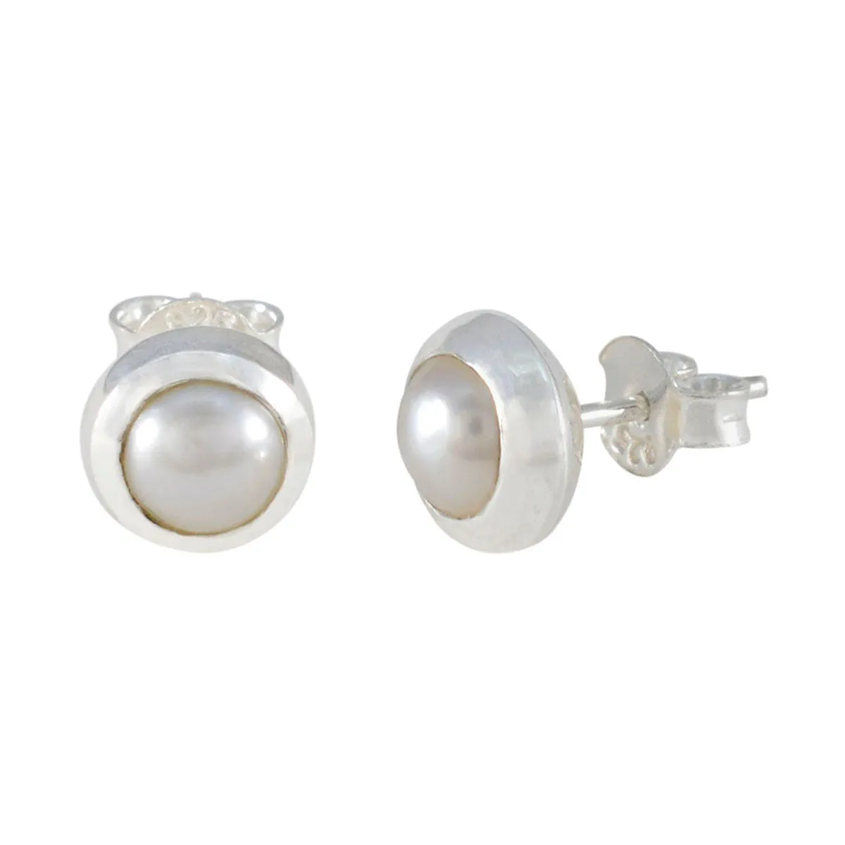 Riyo Fair Sterling Silver Earring For Women Pearl Earring Bezel Setting White Earring Stud Earring