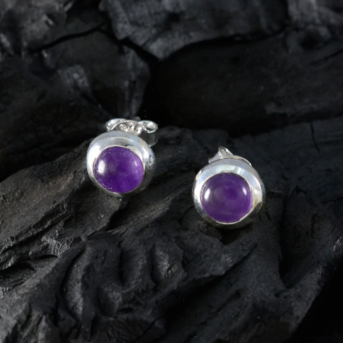 Riyo Fanciable 925 Sterling Silver Earring For Sister Amethyst Earring Bezel Setting Purple Earring Stud Earring