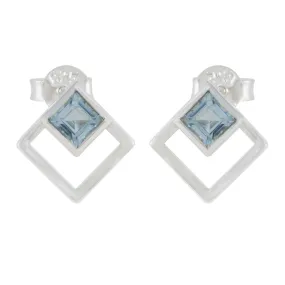 Riyo Fanciable Sterling Silver Earring For Demoiselle Blue Topaz Earring Bezel Setting Blue Earring Stud Earring