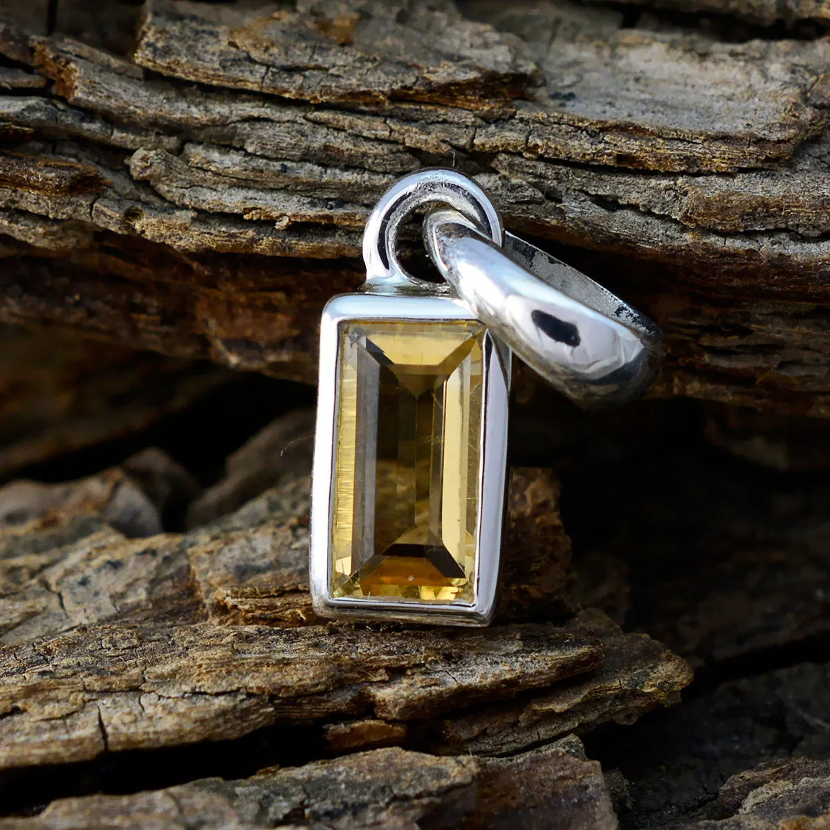 Riyo Fit Gemstone Baguette Faceted Yellow Citrine Sterling Silver Pendant Gift For Christmas