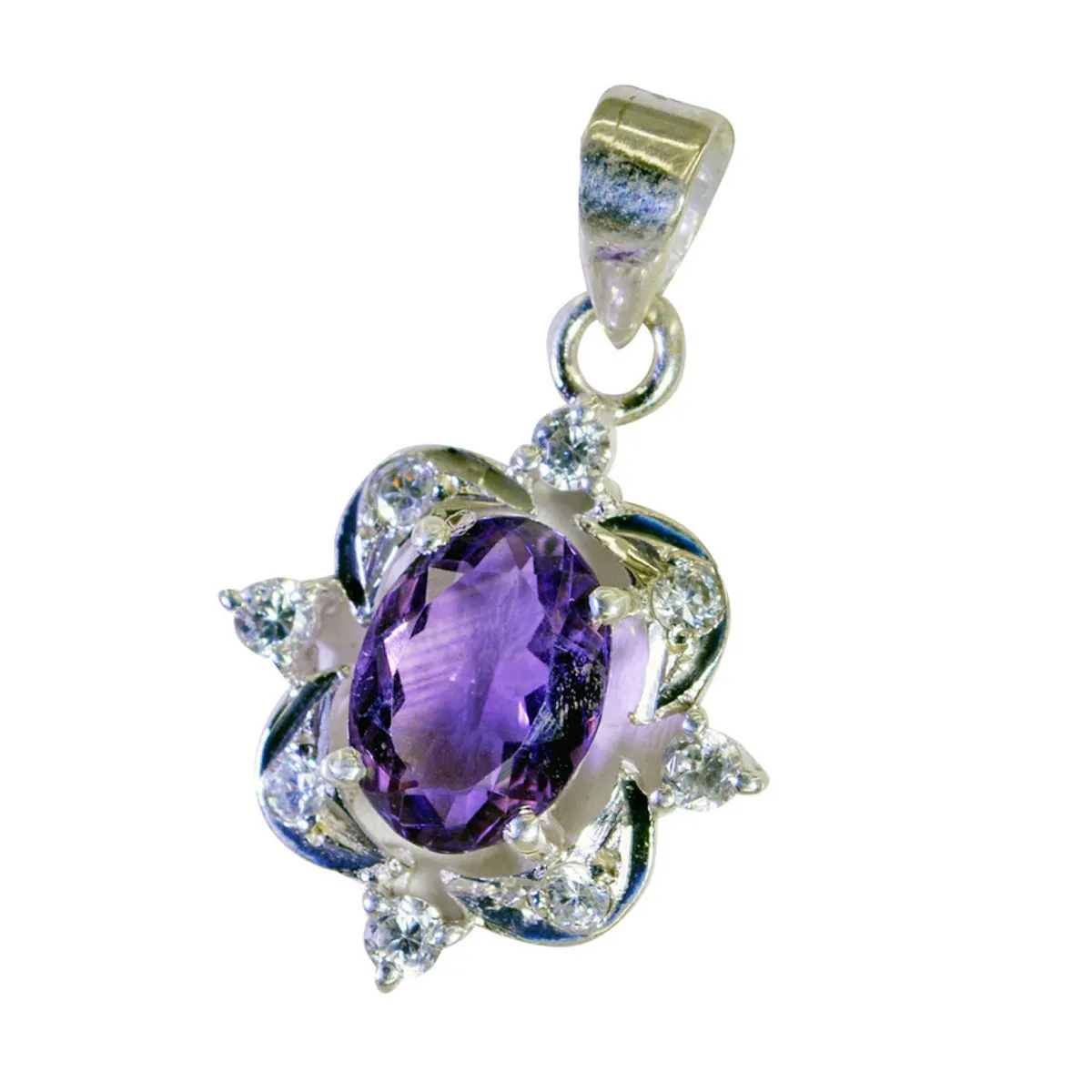 Riyo Foxy Gems Oval Faceted Purple Amethyst Silver Pendant Gift For Sister