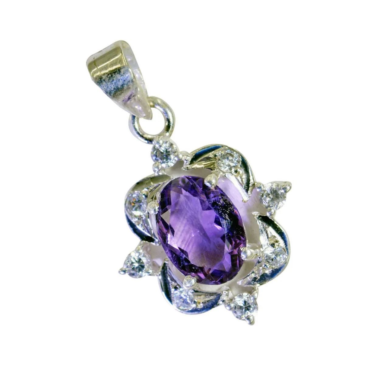 Riyo Foxy Gems Oval Faceted Purple Amethyst Silver Pendant Gift For Sister