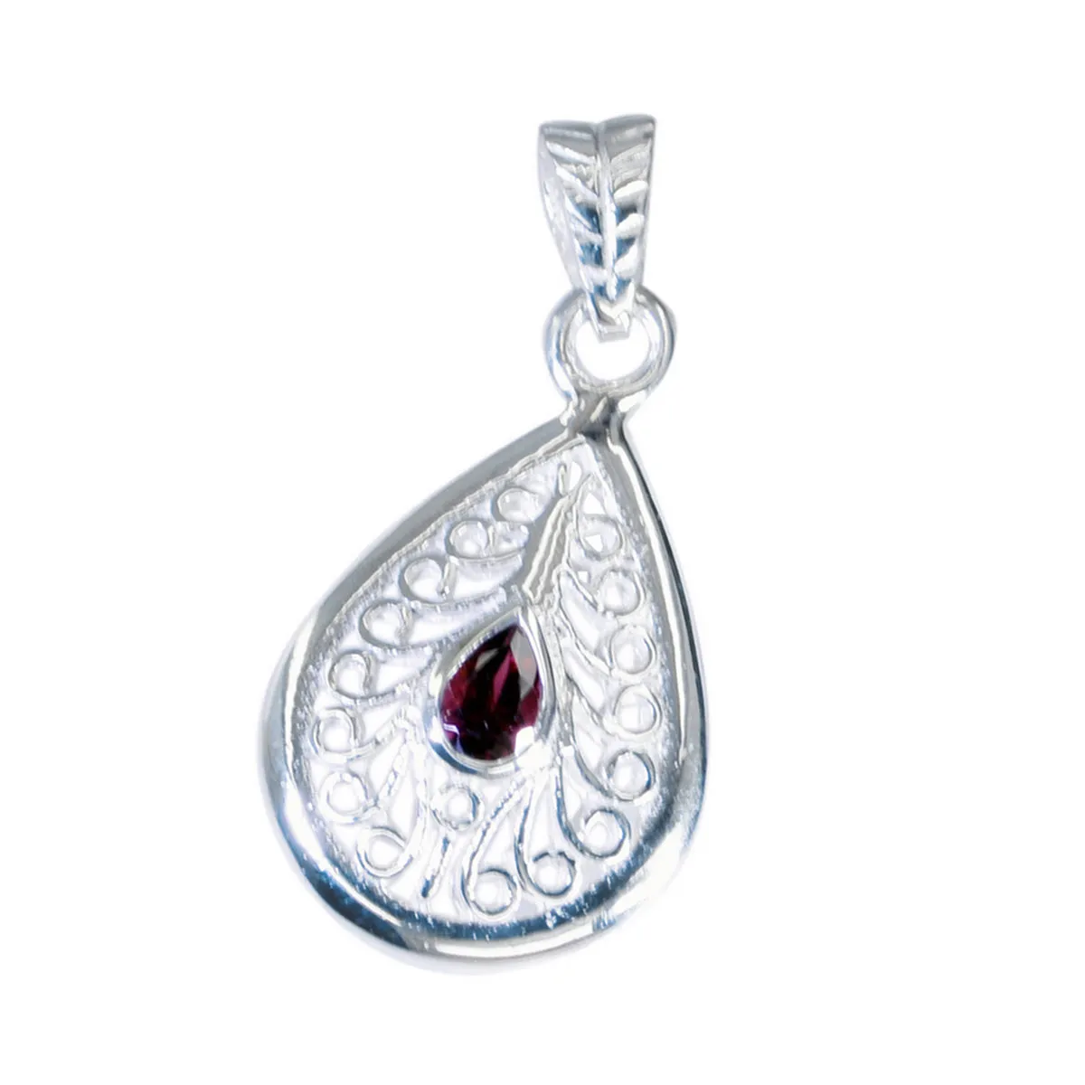 Riyo Foxy Gems Pear Faceted Red Garnet Solid Silver Pendant Gift For Easter Sunday