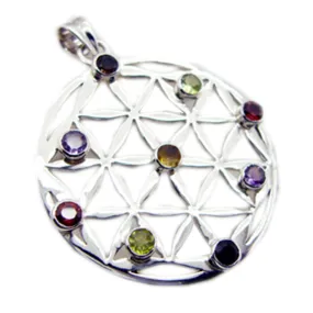 Riyo Foxy Gems Round Faceted Multi Color Multi Stone Silver Pendant Gift For Boxing Day