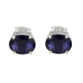 Riyo Foxy Sterling Silver Earring For Women Iolite Earring Bezel Setting Blue Earring Stud Earring