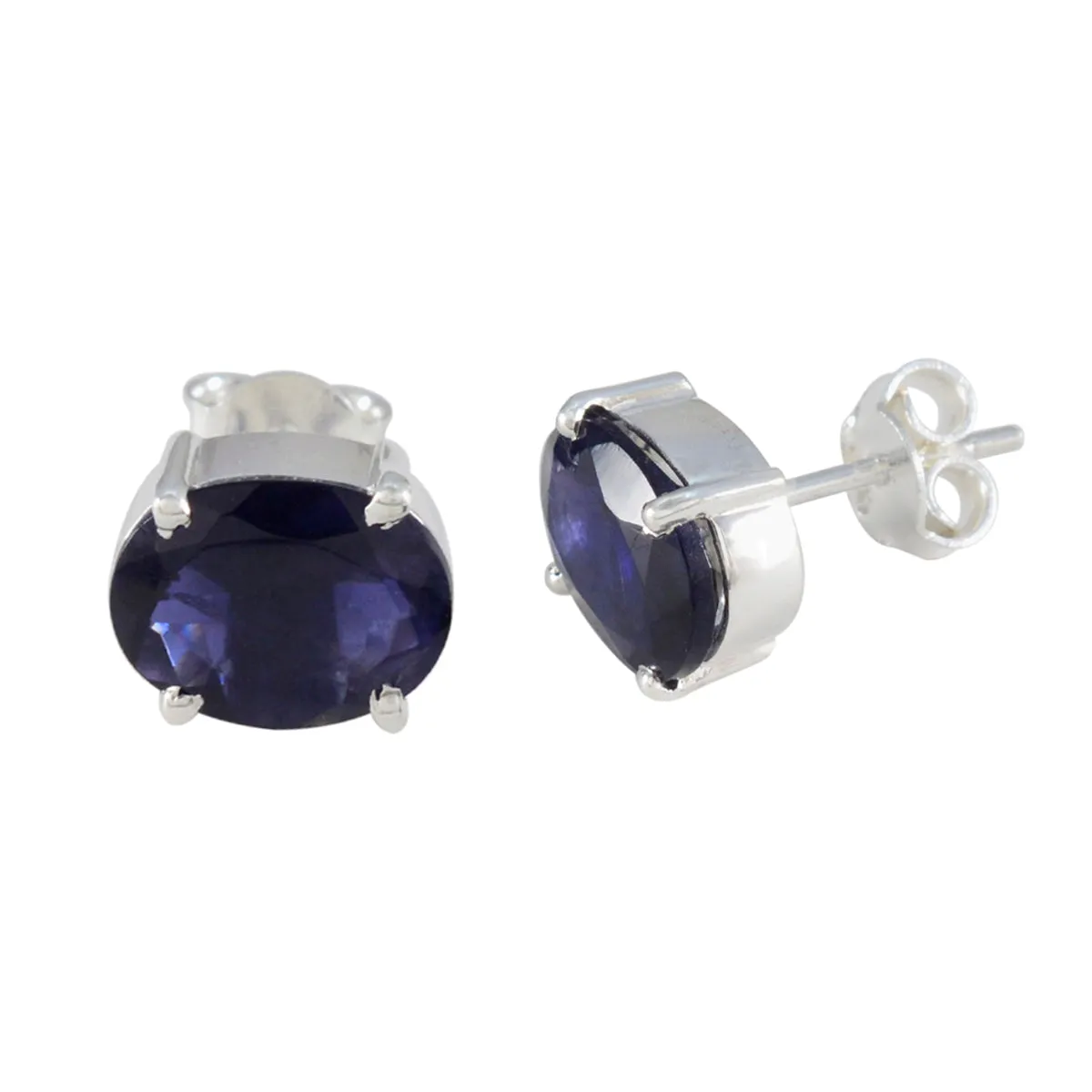 Riyo Foxy Sterling Silver Earring For Women Iolite Earring Bezel Setting Blue Earring Stud Earring