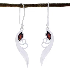 Riyo Genuine Gems Marquise Faceted Red Garnet Silver Earring gift for christmas day