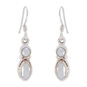 Riyo Genuine Gems multi shape Cabochon White Peral Silver Earrings gift for mother's day