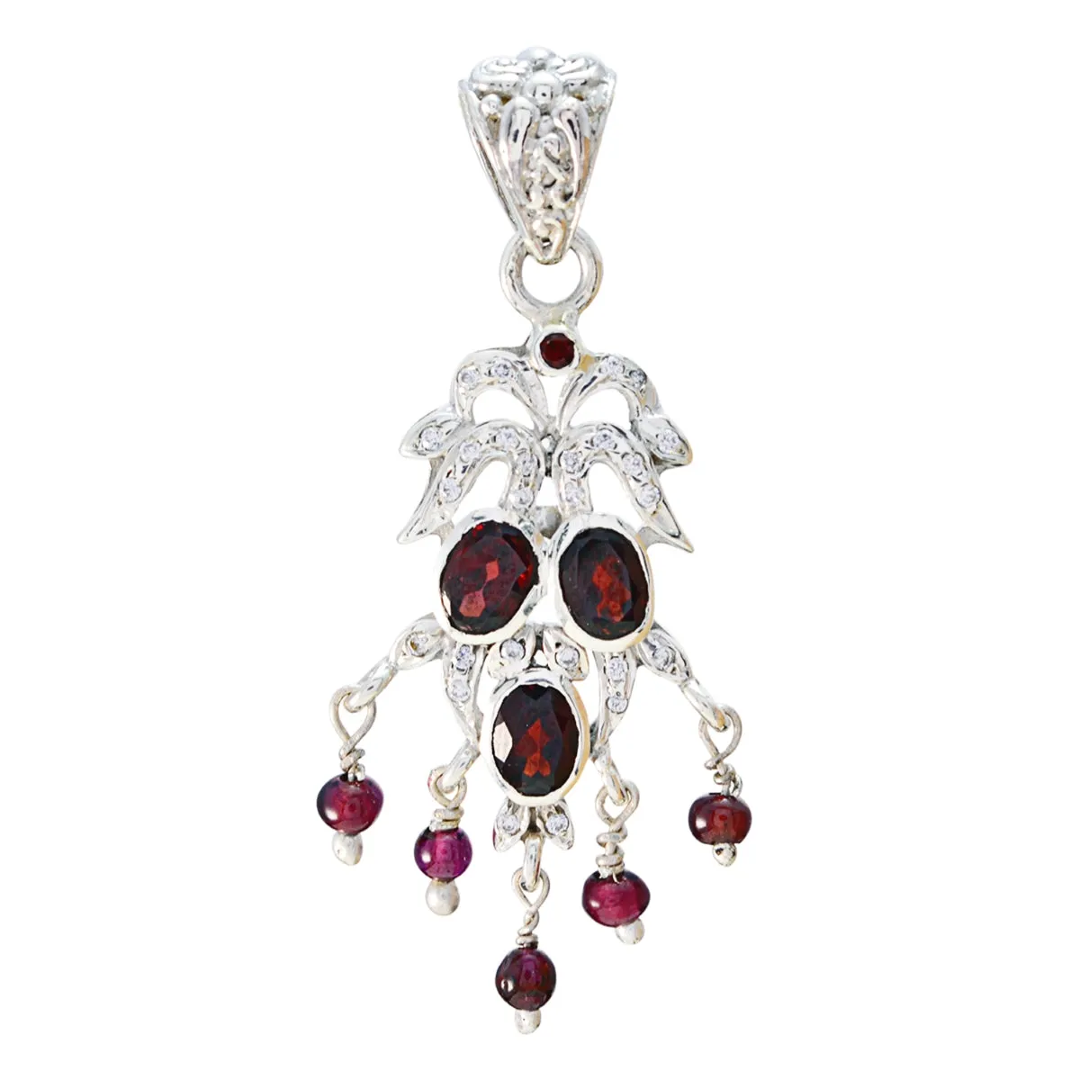 Riyo Genuine Gems Multi Shape Faceted Red Garnet Solid Silver Pendant gift for mothers day