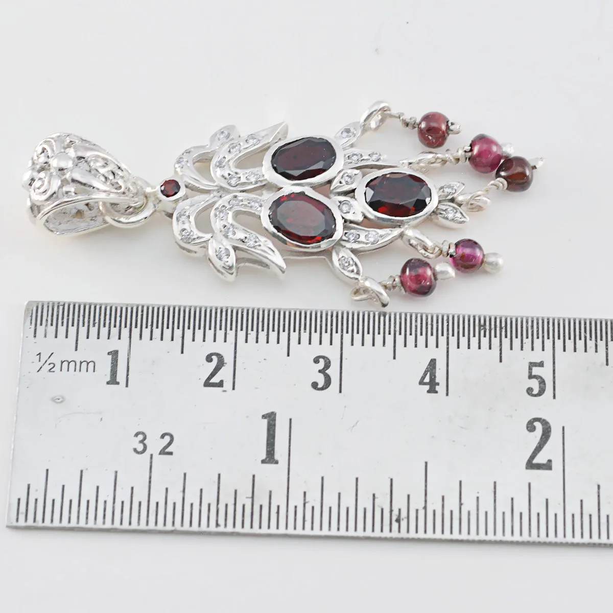 Riyo Genuine Gems Multi Shape Faceted Red Garnet Solid Silver Pendant gift for mothers day