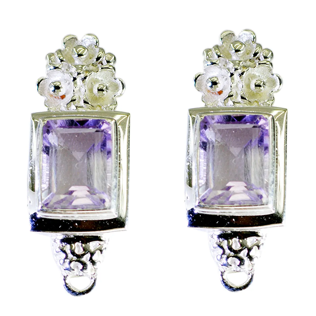 Riyo Genuine Gems Octogon Faceted Purple Amethyst Silver Earring grandmom gift