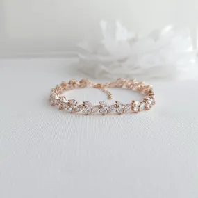 Rose Gold Tennis Bracelet in Leaf Shape Cubic Zirconia for Weddings & Formals-Debra