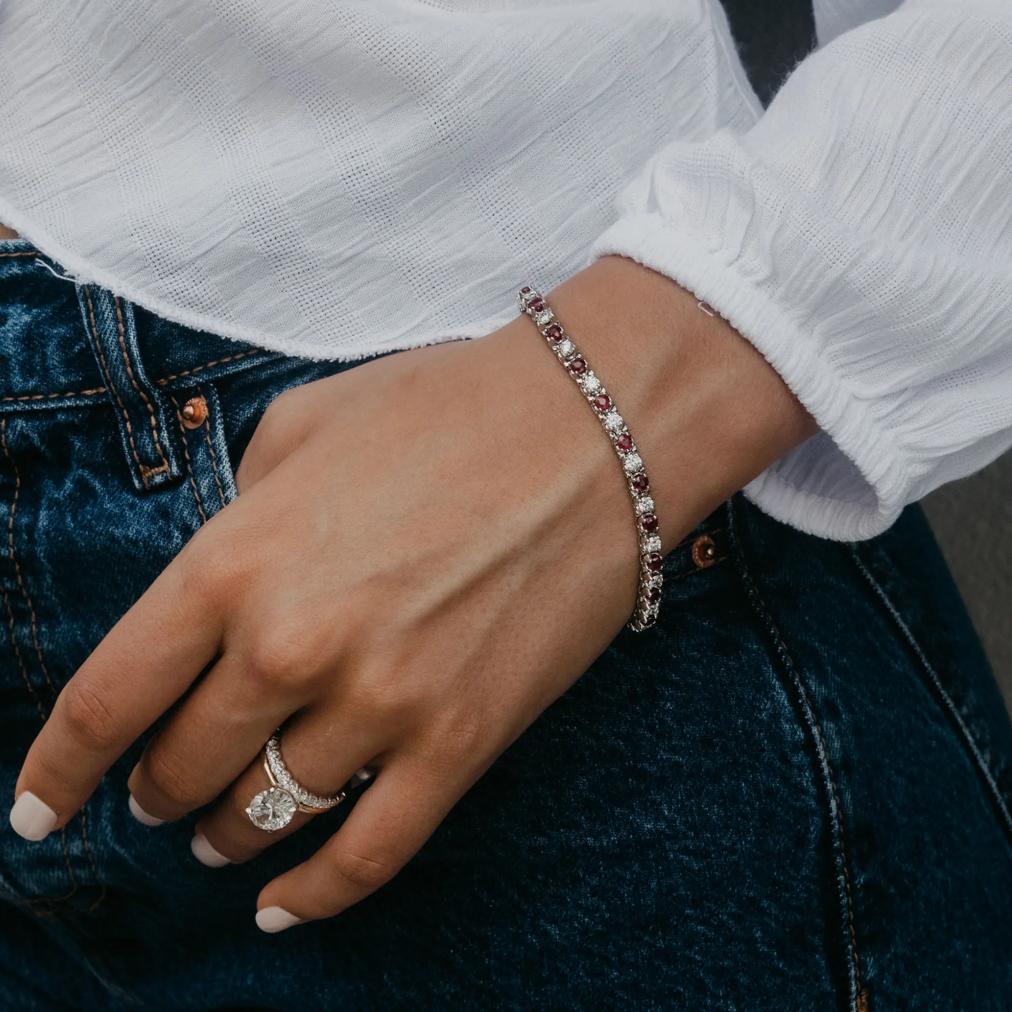 Round Ruby & Diamond Tennis Bracelet