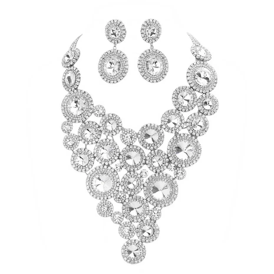 Round Stone Cluster Vine Statement Evening Jewelry Set