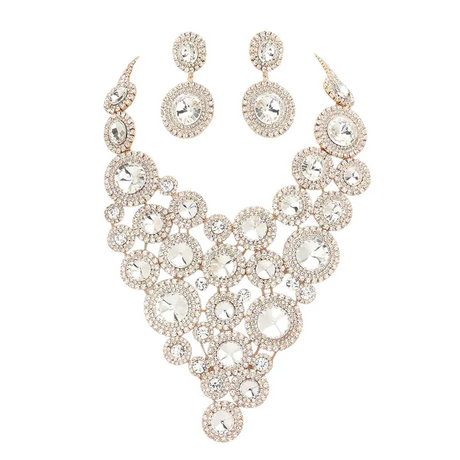 Round Stone Cluster Vine Statement Evening Jewelry Set