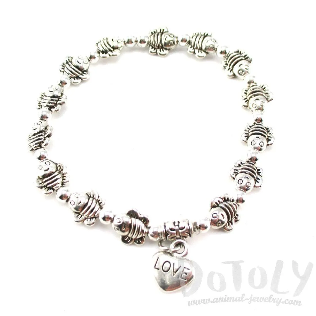 Row Of Bumble Bees Shaped Beaded Stretchy Bracelet in Silver | DOTOLY