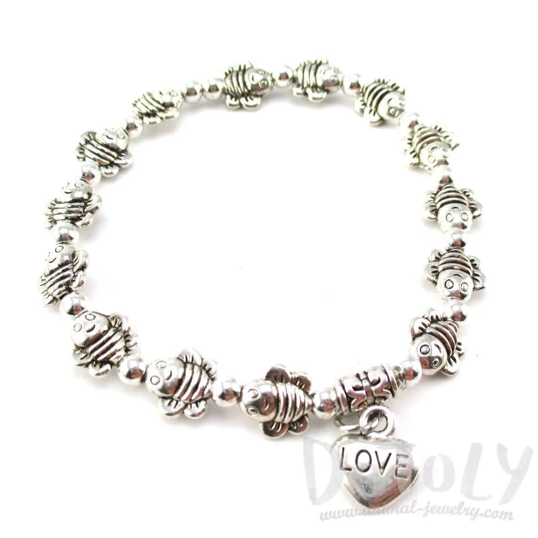 Row Of Bumble Bees Shaped Beaded Stretchy Bracelet in Silver | DOTOLY