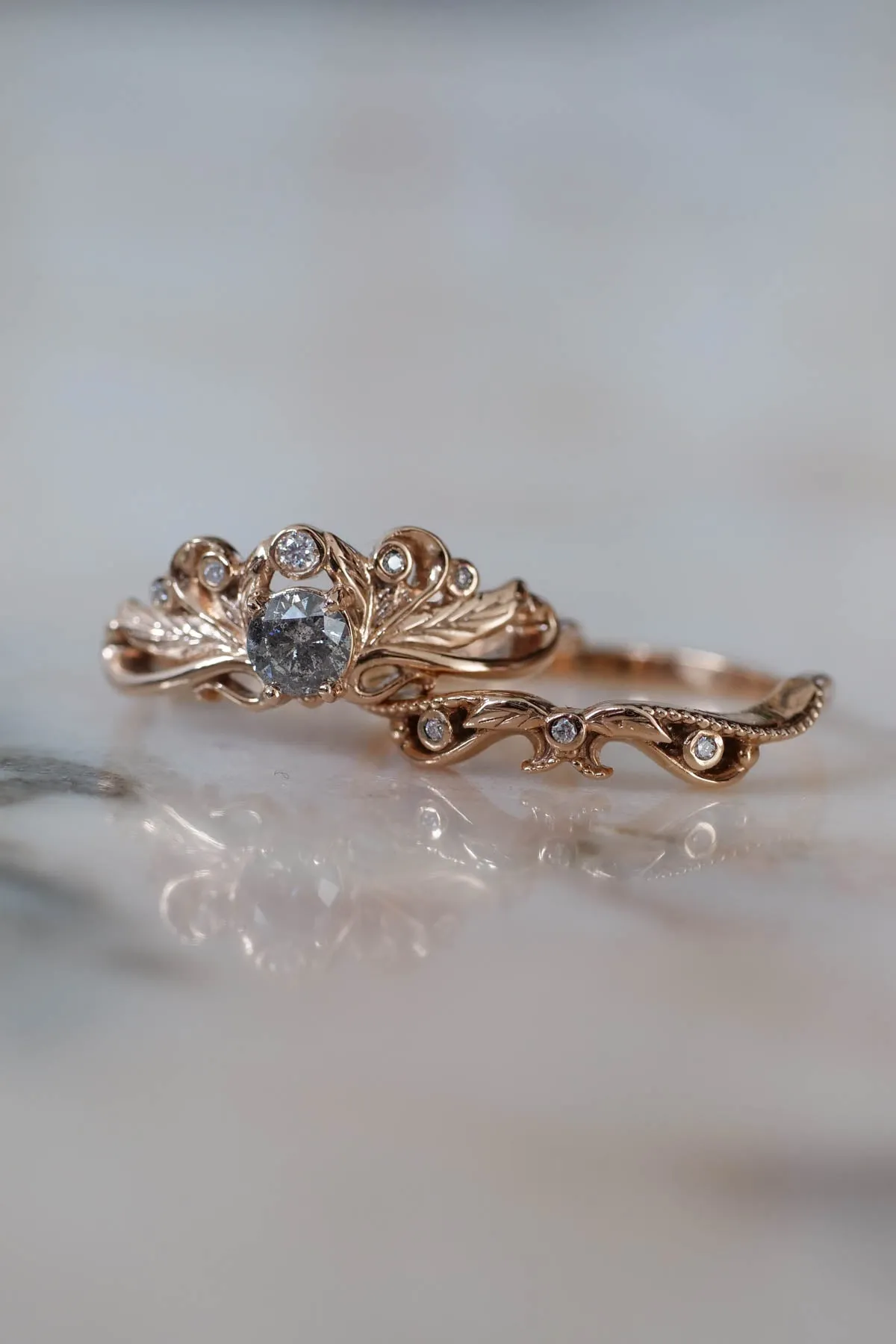 Salt and pepper diamond bridal ring set / Damariss