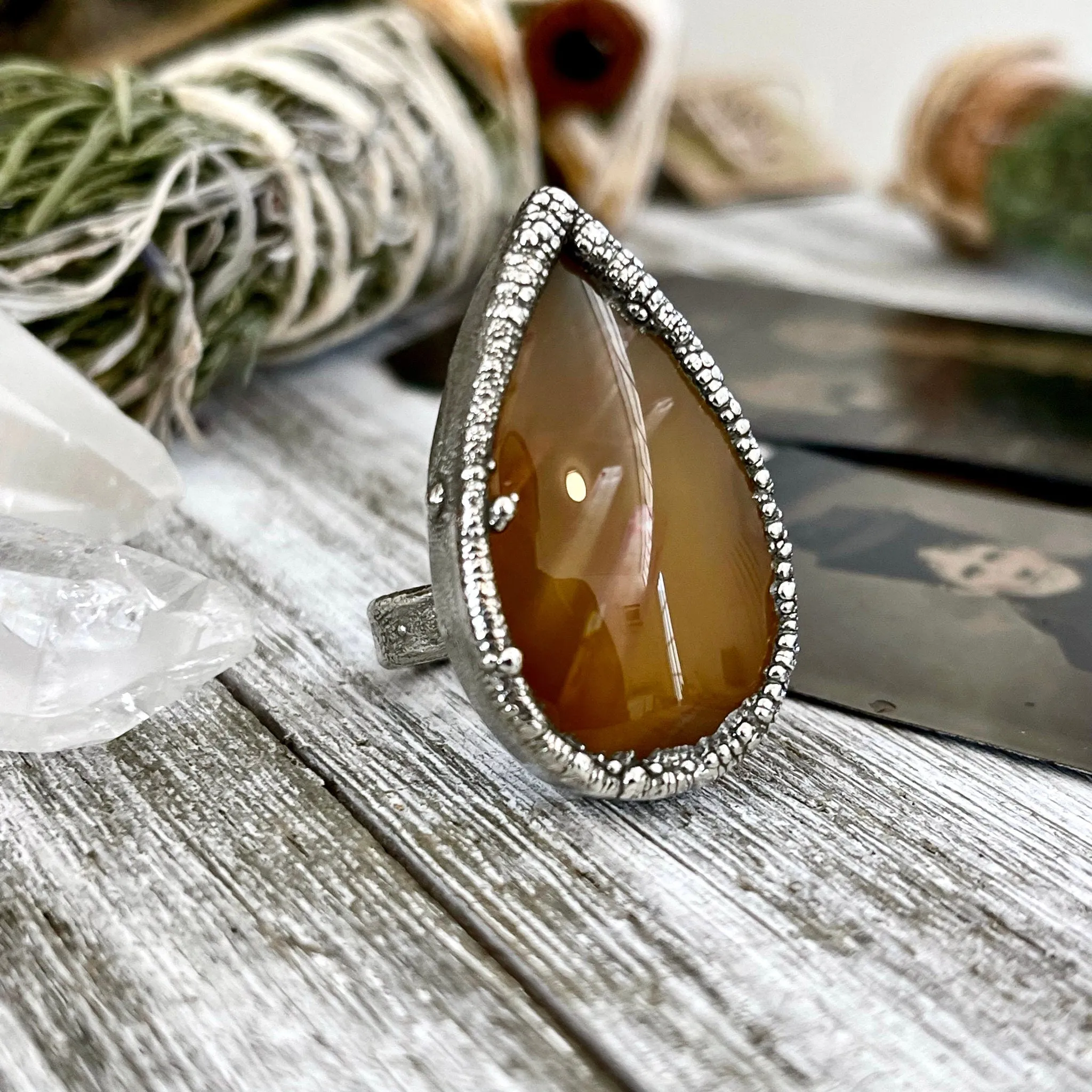 Size 6 Tube Agate Statement Ring Set in Fine Silver / Foxlark Collection - One of a Kind