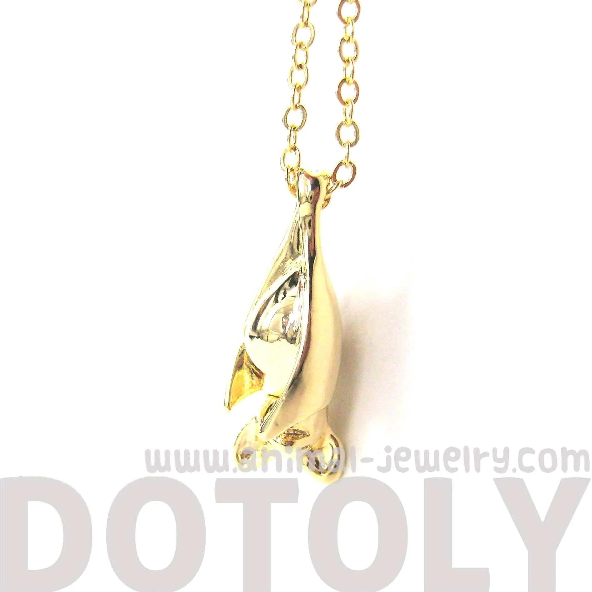 Sleek Abstract Bat Shaped Animal Pendant Necklace in Gold | DOTOLY