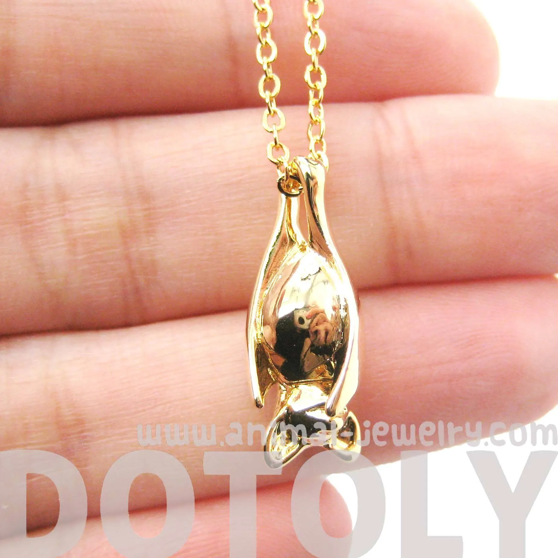 Sleek Abstract Bat Shaped Animal Pendant Necklace in Gold | DOTOLY