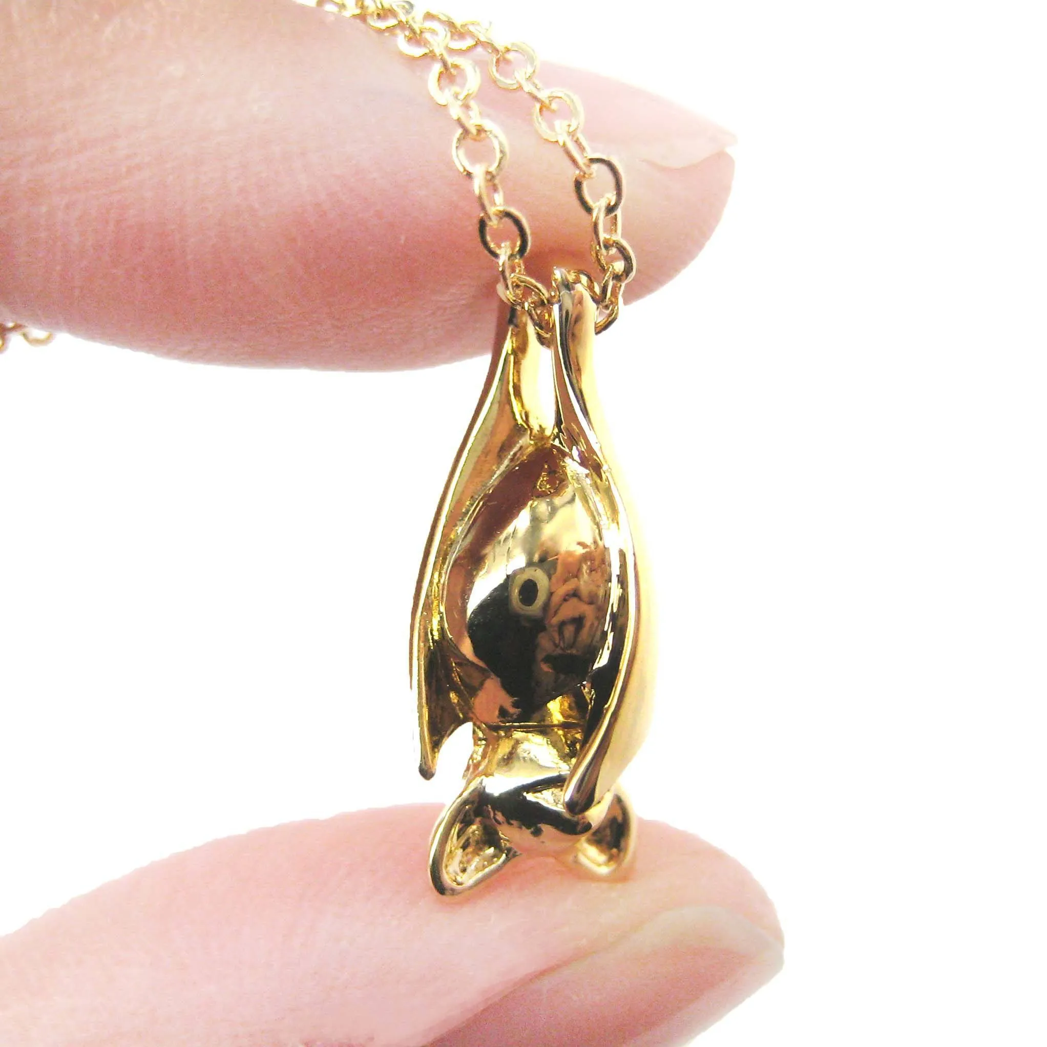 Sleek Abstract Bat Shaped Animal Pendant Necklace in Gold | DOTOLY