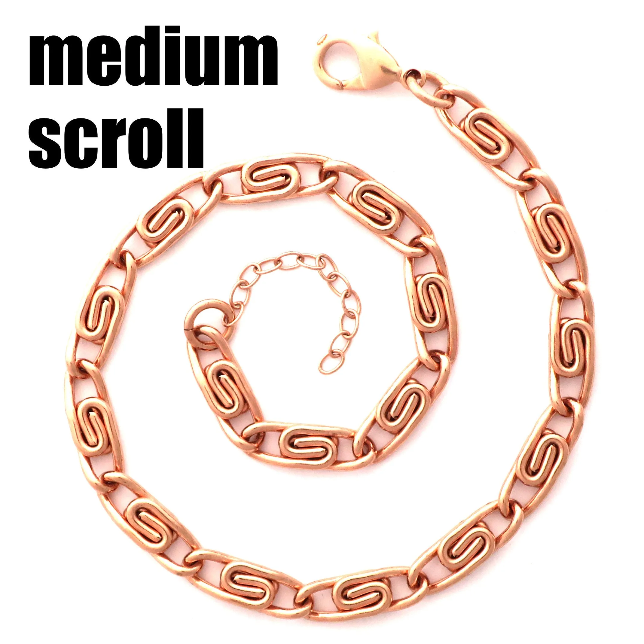 Solid Copper Ankle Bracelet Medium Celtic Scroll Chain Anklet AC66 Medium Weight Curb Chain Adjustable Solid Copper Anklet Chain