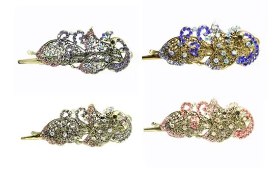 Sparkling Crystal Metal Peacock Hair claw Hairclip