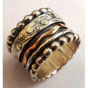 Spinner Ring, Romantic Floral spinning ring silver gold Meditation rings