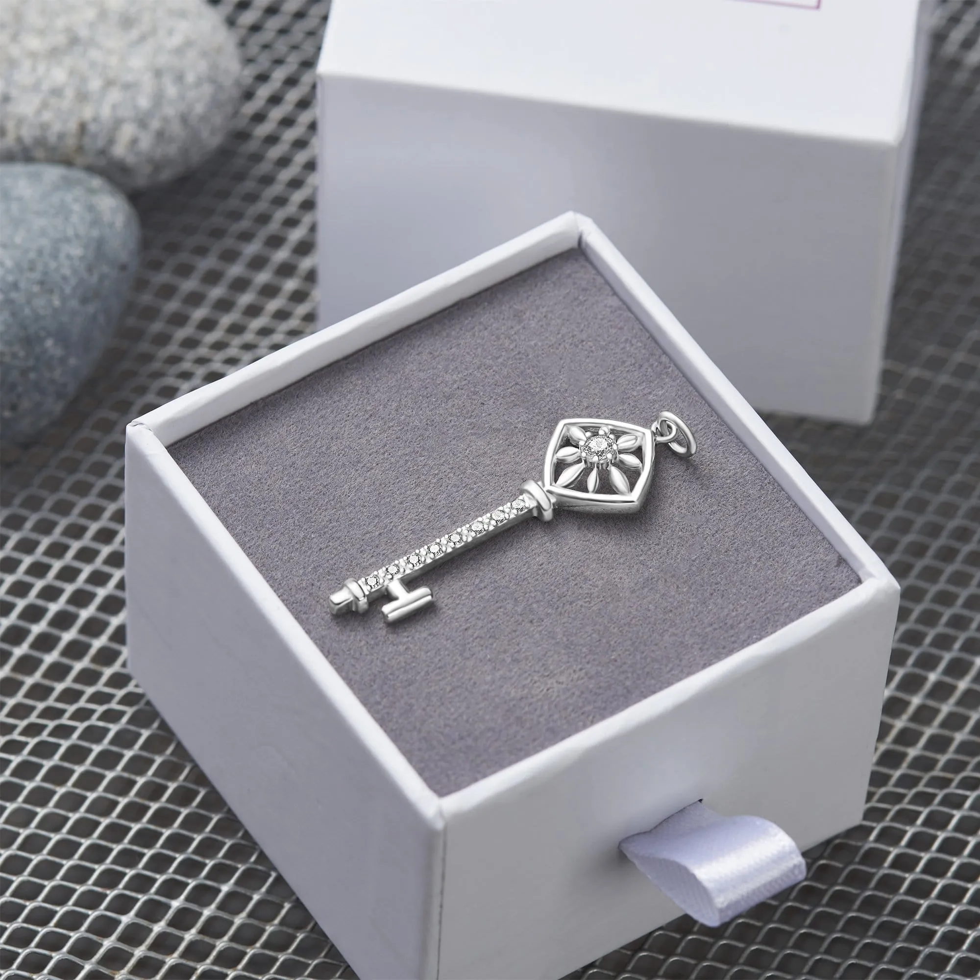 Square Compass Key Sterling Silver Pendant